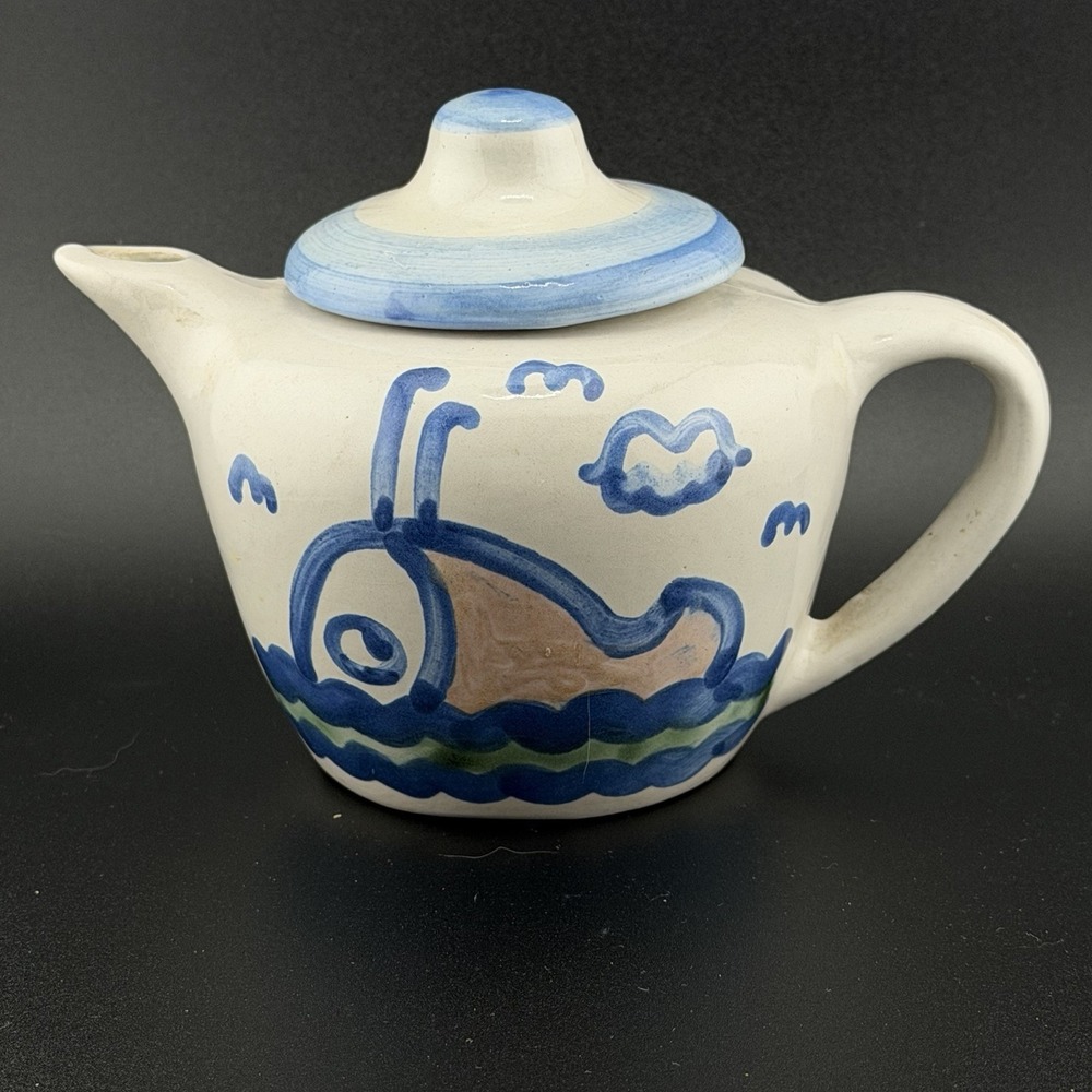 M.A. Hadley Pottery Small 5 in Teapot Whale Hand Painted EUC